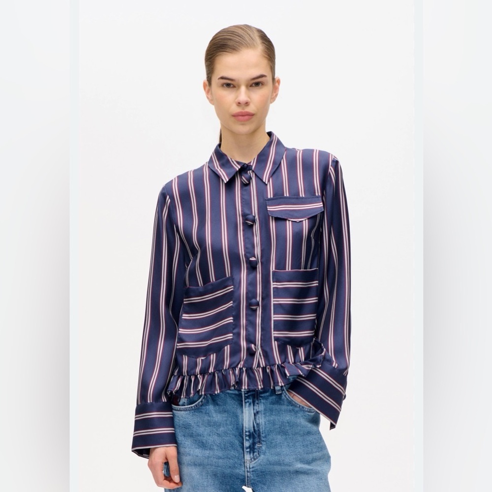 Baum Und Pferdgarten Miluna Blouse Navy Plum Button Down Silk Shirt